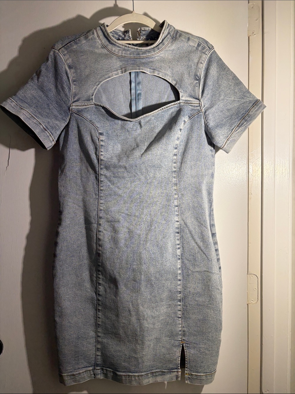 VENUS Light Blue Denim Mini Dress with Front Cutout